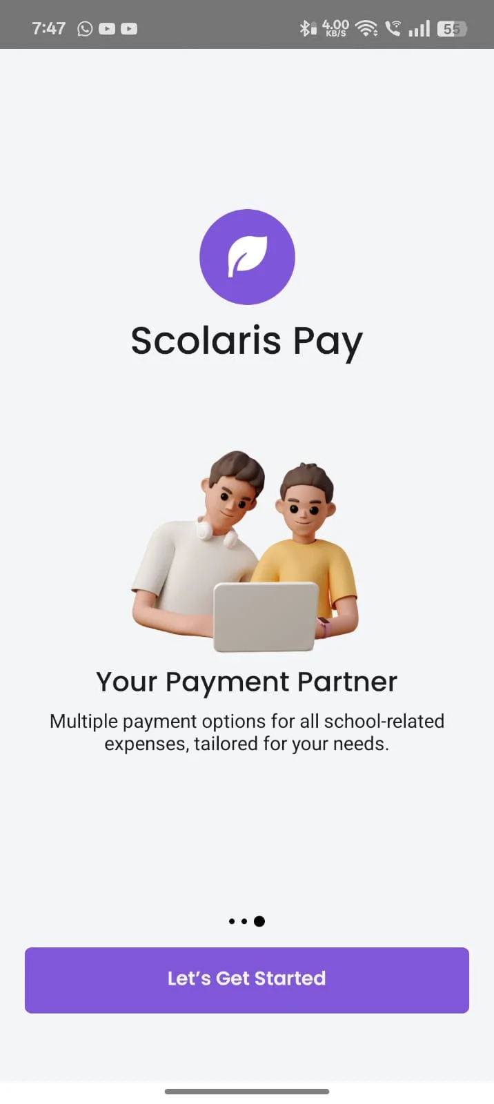 Scolaris Pay: school fees paid from a phone, recorded for the school - screen 1